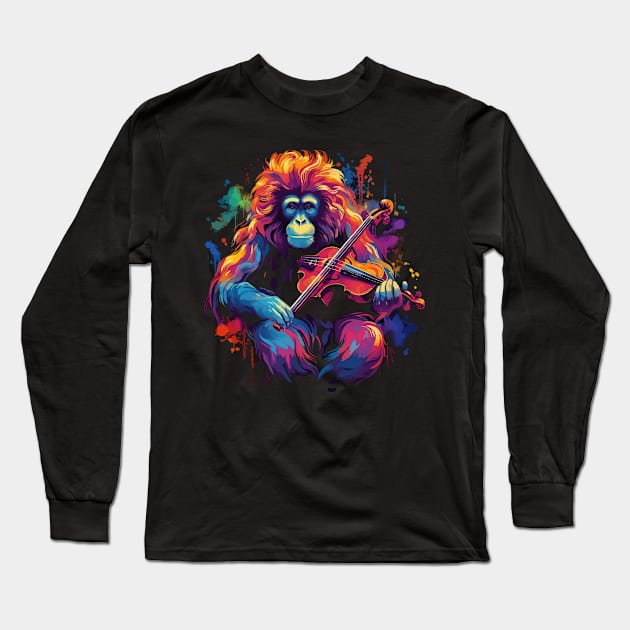 Snow Monkey Playing Violin Long Sleeve T-Shirt by JH Mart